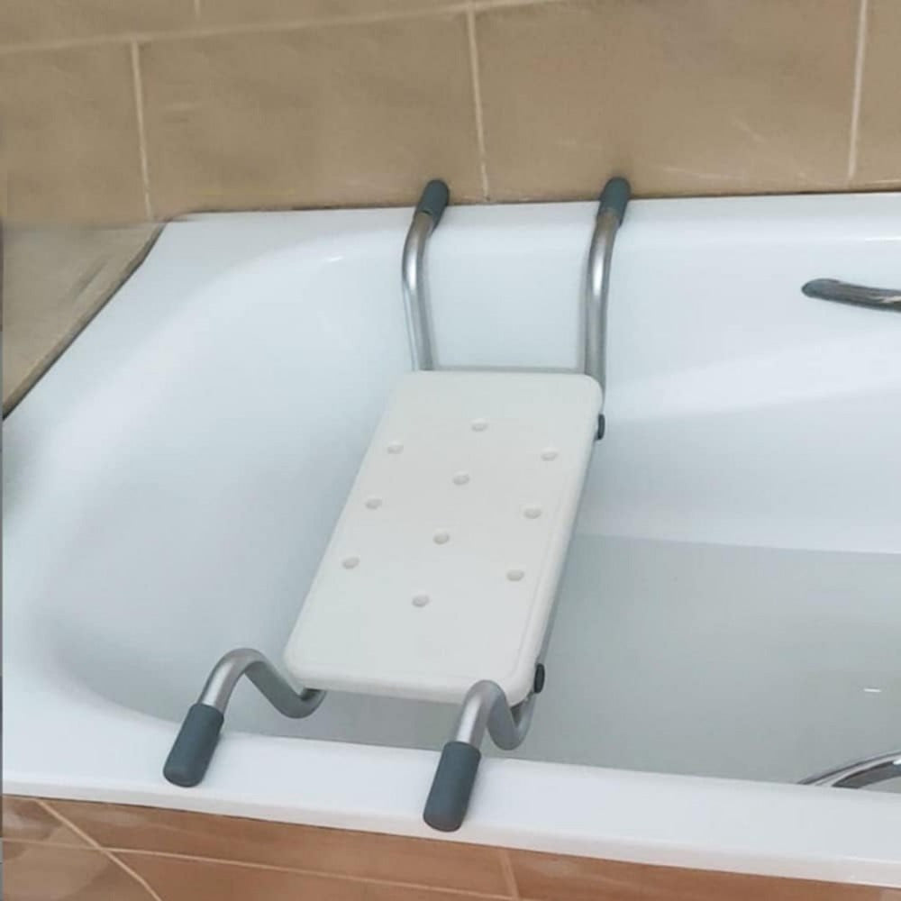 Adjustable White Aluminum Bath Seat - Lightweight, Retractable Bathtub Stool with Anti-Slip Surface for Elderly & Disabled - Durable PE Material, Easy Install