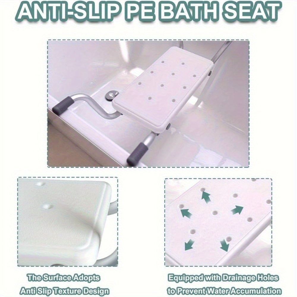 Adjustable White Aluminum Bath Seat - Lightweight, Retractable Bathtub Stool with Anti-Slip Surface for Elderly & Disabled - Durable PE Material, Easy Install