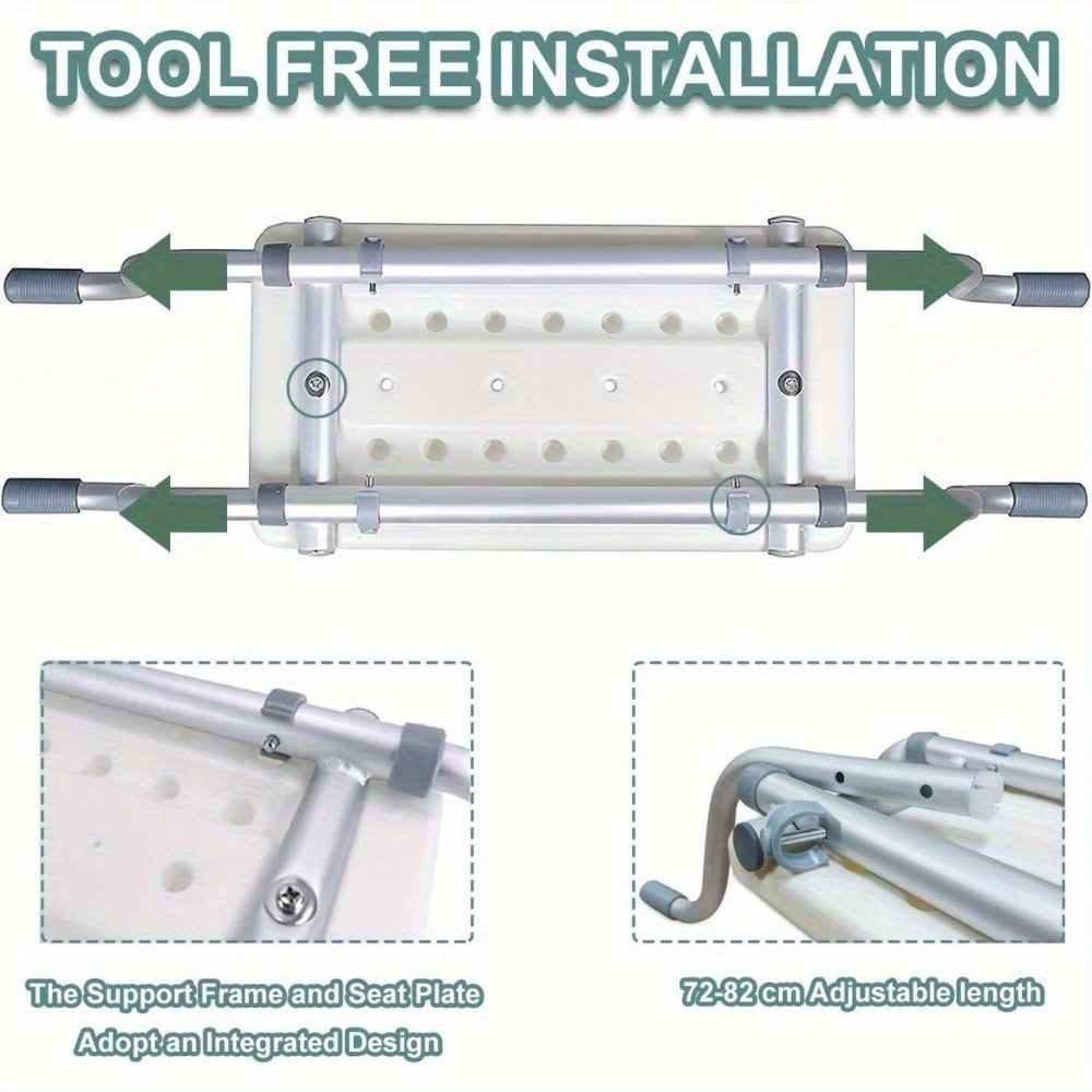 Adjustable White Aluminum Bath Seat - Lightweight, Retractable Bathtub Stool with Anti-Slip Surface for Elderly & Disabled - Durable PE Material, Easy Install