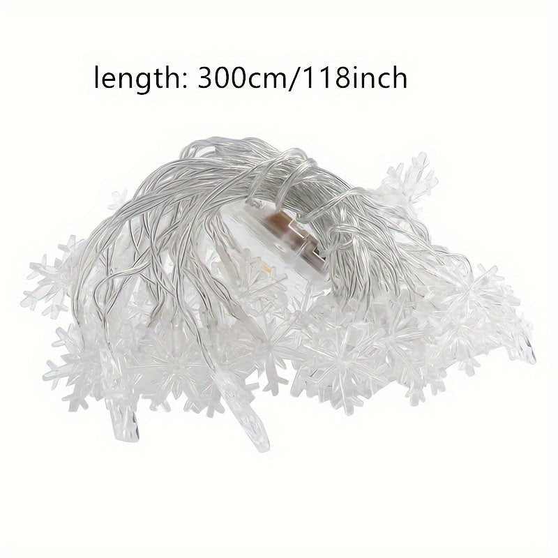 1pc 300cm/118.1inch Snowflake String Lights - Battery-Powered High Quality Plastic Street & Area Lighting with Snowflake Design, Perfect for Christmas, New Year, Thanksgiving Decor (Batteries Not Included), Festive Lighting,