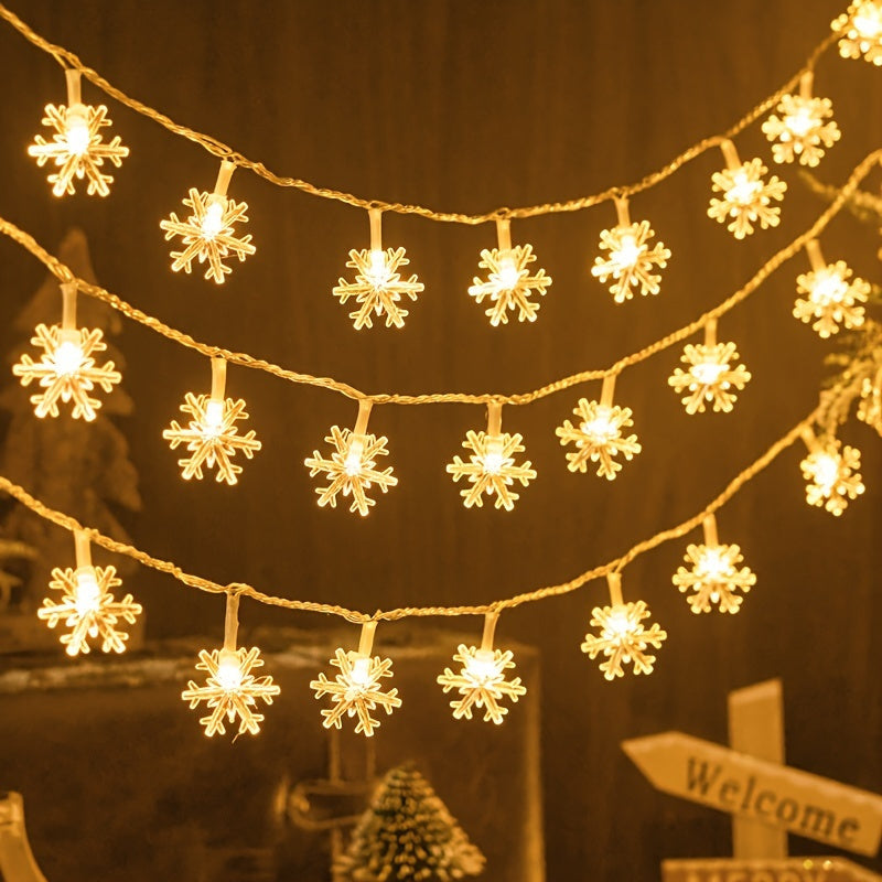 1pc 300cm/118.1inch Snowflake String Lights - Battery-Powered High Quality Plastic Street & Area Lighting with Snowflake Design, Perfect for Christmas, New Year, Thanksgiving Decor (Batteries Not Included), Festive Lighting,