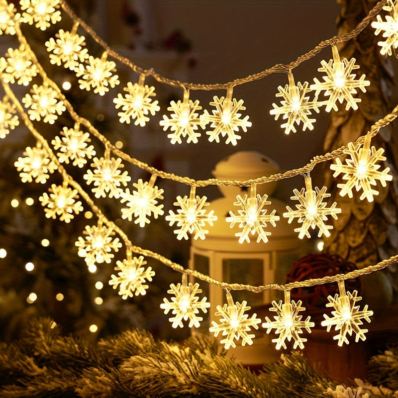 1pc 300cm/118.1inch Snowflake String Lights - Battery-Powered High Quality Plastic Street & Area Lighting with Snowflake Design, Perfect for Christmas, New Year, Thanksgiving Decor (Batteries Not Included), Festive Lighting,