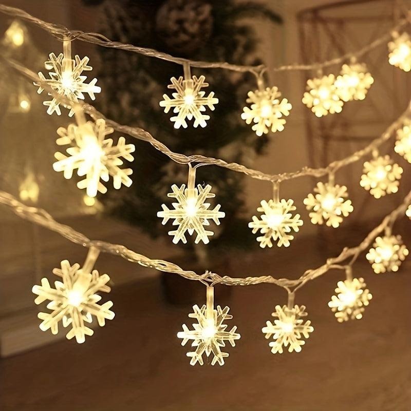 1pc 300cm/118.1inch Snowflake String Lights - Battery-Powered High Quality Plastic Street & Area Lighting with Snowflake Design, Perfect for Christmas, New Year, Thanksgiving Decor (Batteries Not Included), Festive Lighting,