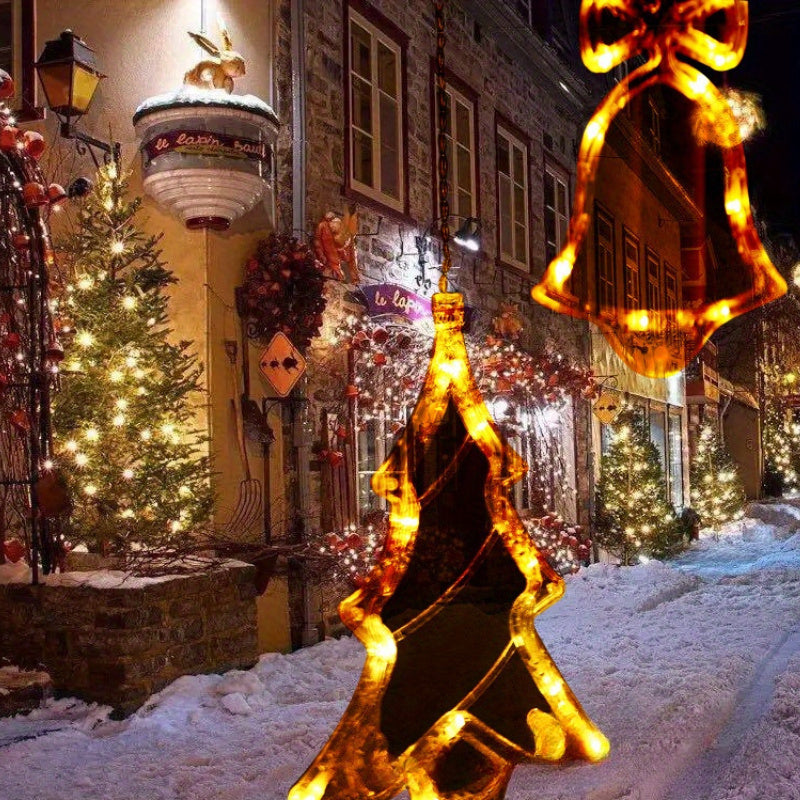 [Christmas Wedding Party] LED 11.5ft USB Powered Curtain Light Christmas Tree, Reindeer, Bells Curtain Lights for Christmas Wedding Party Bedroom Decoration, Warm White