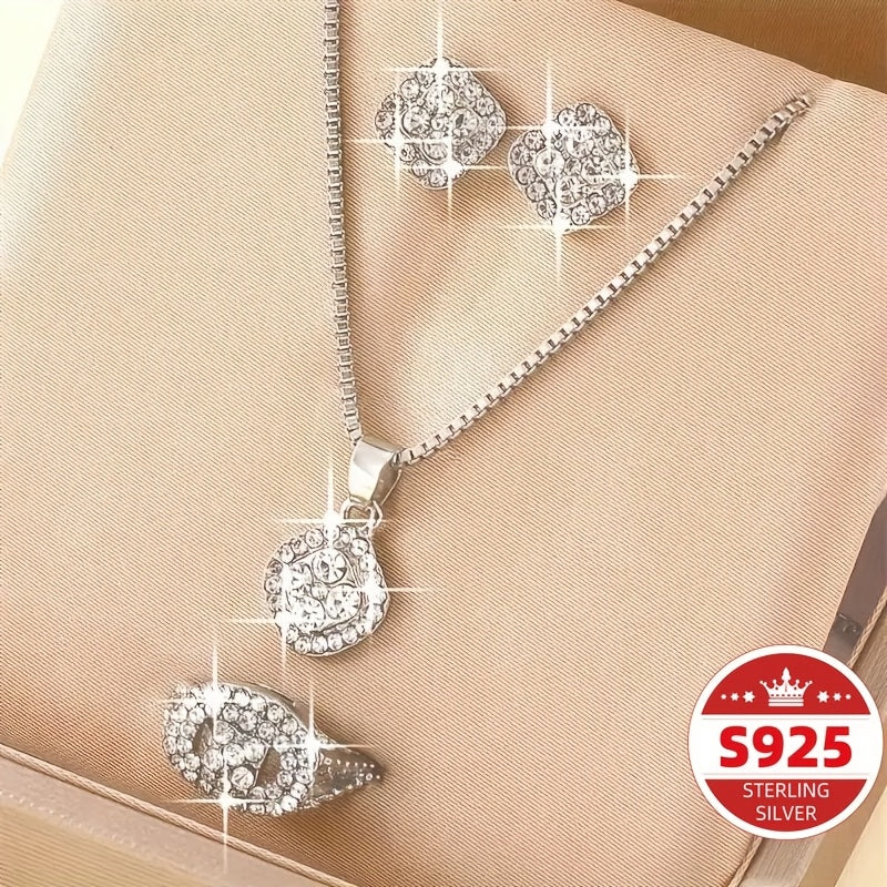 [Elegant Sterling Silver Set] S925 Sterling Silver Elegant Pendant Necklace, Earrings, and Ring Set for Men and Women