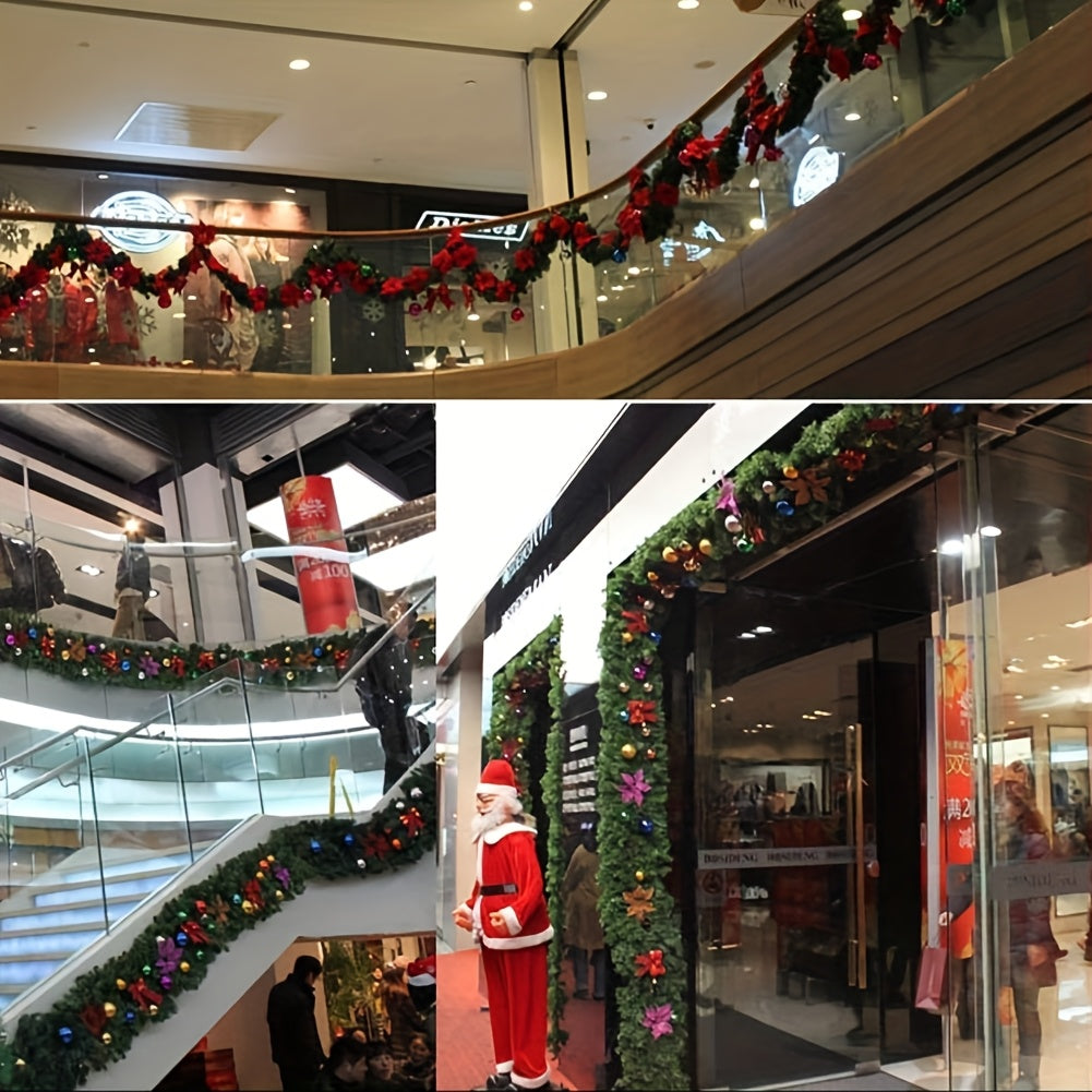 Classic Artificial Christmas Garland with Red Poinsettias & Berries - Outdoor/Indoor Plastic Holiday Decor, No Electricity Needed, DIY Home & Store Decoration, Christmas Decorations, Festive Wreath Crafting, Halloween Decorat