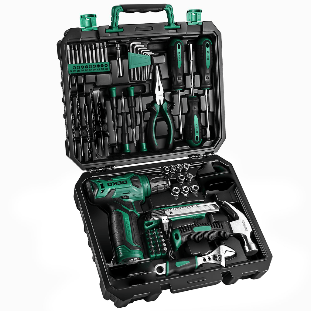 119PCS Power Tool Box Set With 8V Cordless Drill / Driver | Tape Measure | Wrench | Screwdriver and Utility Knife, All in One Hand Tools kit | Household Tool Set for Garden | DIY | Fall Home Decor | Outdoor Repairs | Summer C