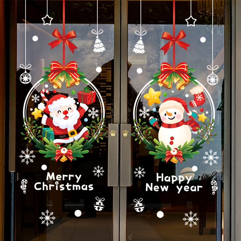 Extra Large Christmas Window Stickers - Static Cling Reusable Santa Claus & Snowman Decorations with Presents, Red Bows - Large 17.72x23.62 Inch (45x60cm) PVC Holiday Decoration for Home, Office, Store Windows - Easy Applicat