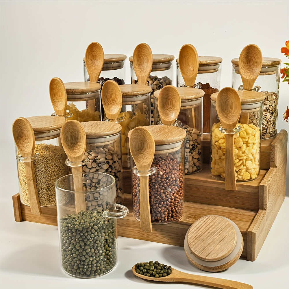 set of 12 10oz glass storage containers,food storage containers with lids,canisters sets for the kitchen,Suitable forspice containers,spice jars,flour container,candy jar,coffee canister,jars for kitchen storage