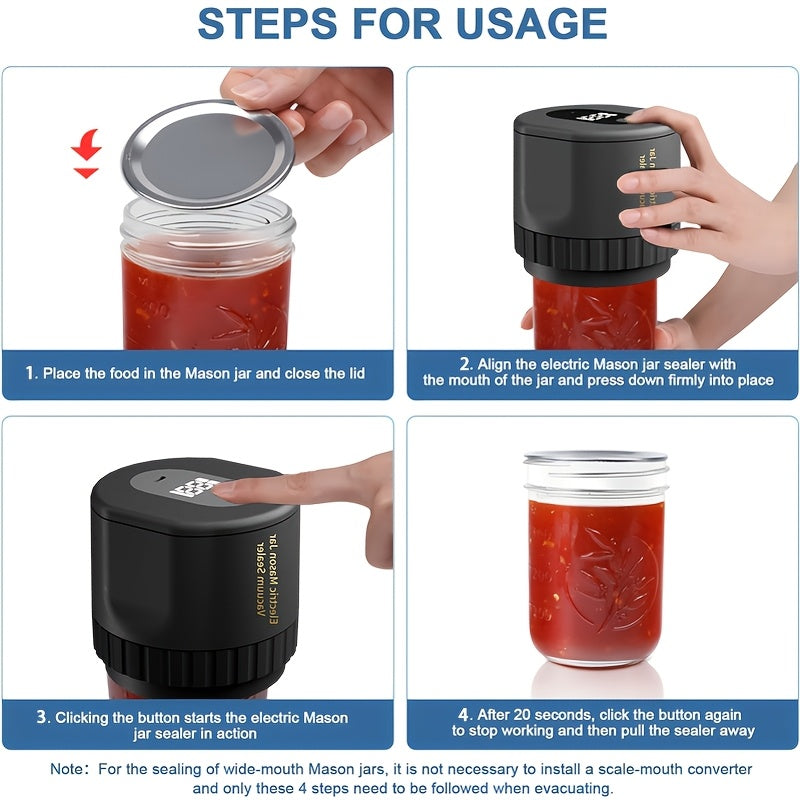 Electric Vacuum Mason Jar Vacuum Sealing Kit - Contains Sealing Lids, Suitable For Wide Mouth And Regular Mouth Mason Jars, Food Preservation Vacuum Sealer For Home Preservation.