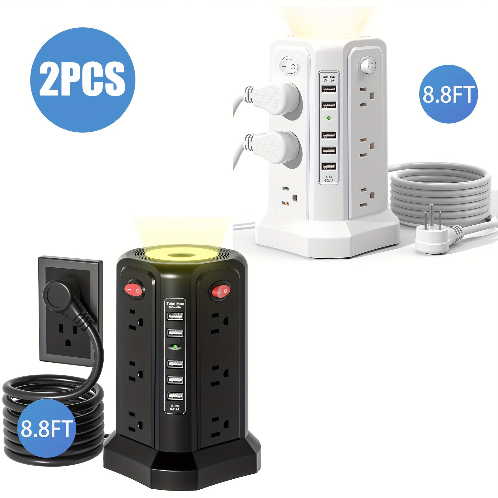 New Product: Flat Plug with USB/USB-C Ports, 8/12/16 AC Socket Power Board, Power Board with Multiple USB Charging Ports And Surge Protection, Extension Cord Desktop Power Board