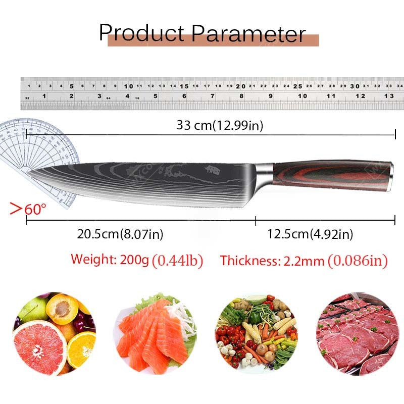 8pcs Stainless Steel Professional Kitchen Chef Knife Set - Handmade Forged Ultra-Sharp Utility Knife, Boning Knife, Cutting Knife, Fish Knife, Butcher Knife, Kitchen Scissors, Bone Scissors for Kitchen Convenience Boning Duck