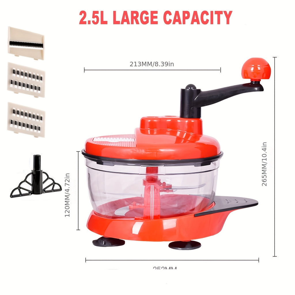 1pc Multi-Functional Manual Food Processor, Hand-powered Crank Chopper, Gralic Crusher, Mincer Blender With Clear Container For Vegetables Meat Fruits Nuts Onions, Food Gridner