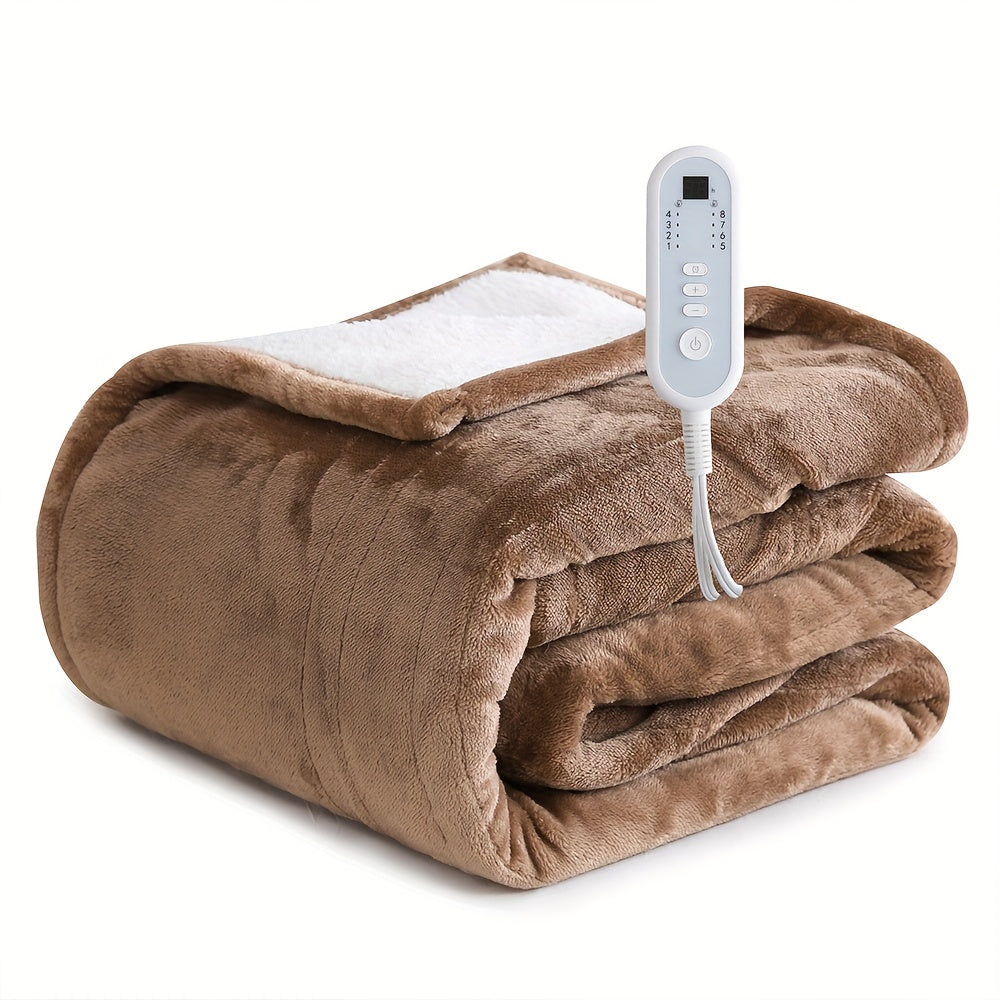Extra Large Flannel And  Electric Blanket With Time And Temperature Control, 10 Hour Auto-Off, 8 Temperature Levels, Queen/King Two Controllers, Throw/Twin/Full With 1 Controller, Machine Washable, PTC+NTC Overheat Protection