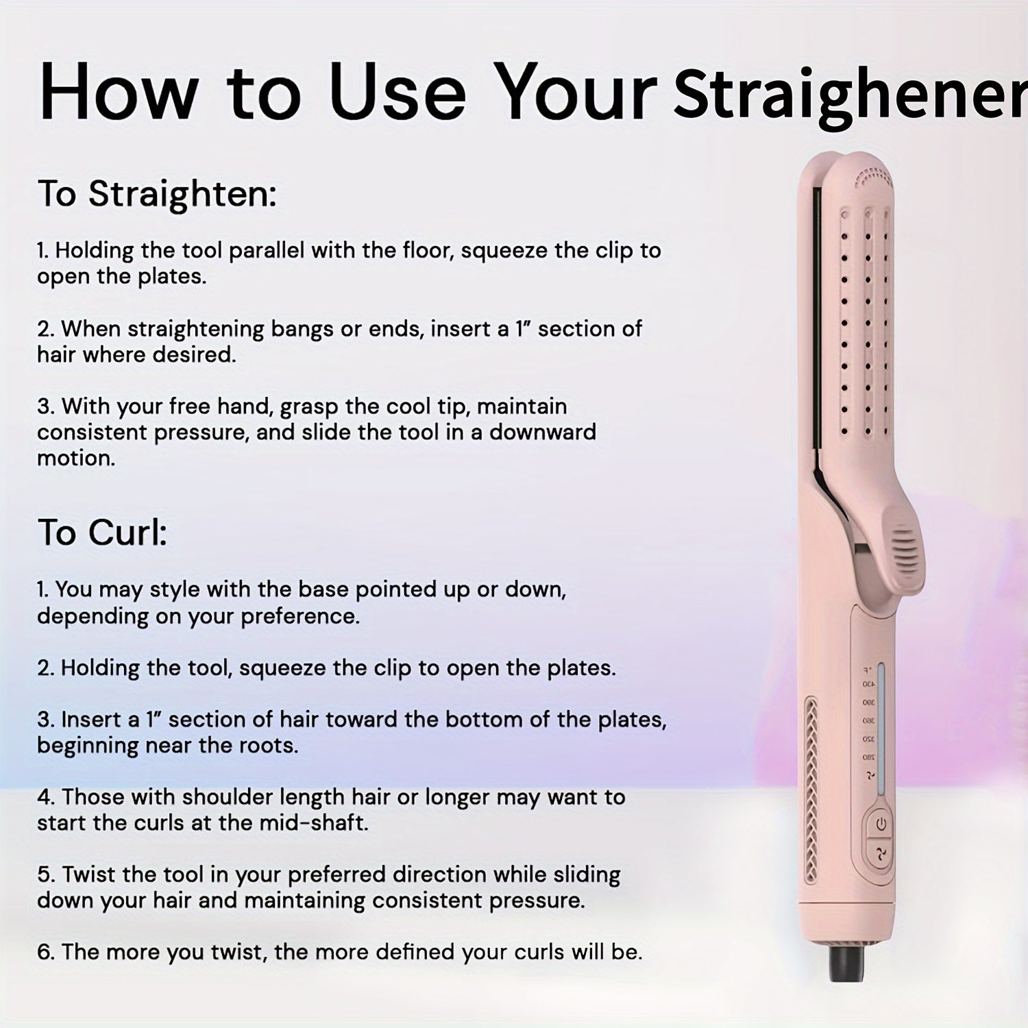 2-in-1 Airflow Curling Iron For Lasting Curls - 360° Airflow Styler Ceramic Flat Iron Hair Straightener And Curler, Anti-Scald Curling Wand, 360° Cool Air, 5 Temps Adjustable For Long Short Hair