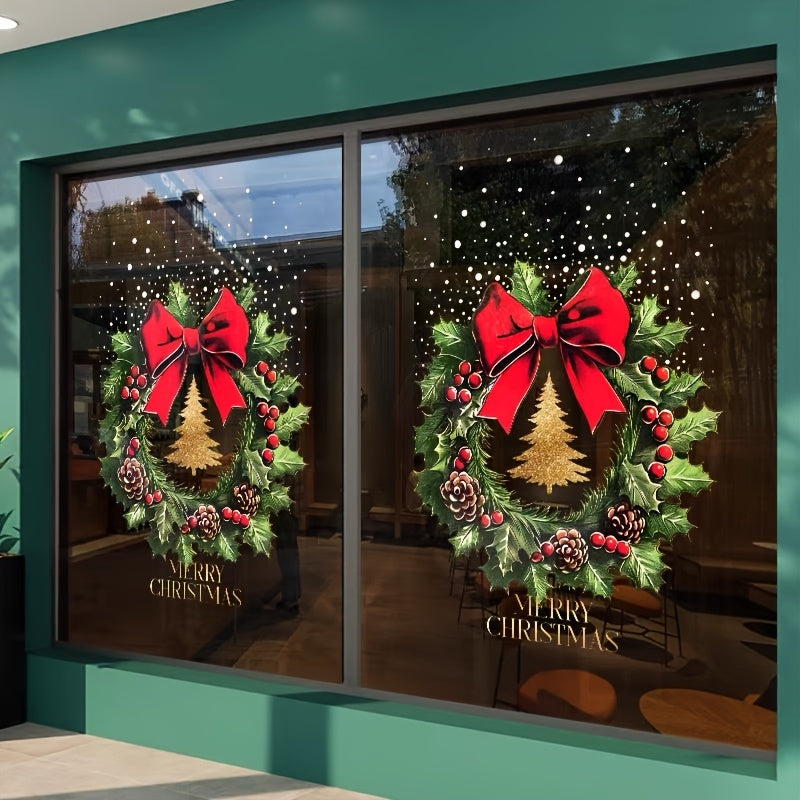 1pc Double-Sided Static Cling Christmas Wreath Window Cling, 11.8X11.8 Inches, Festive Holiday Decor, Easy to Apply, for Home & Kitchen, No Feather