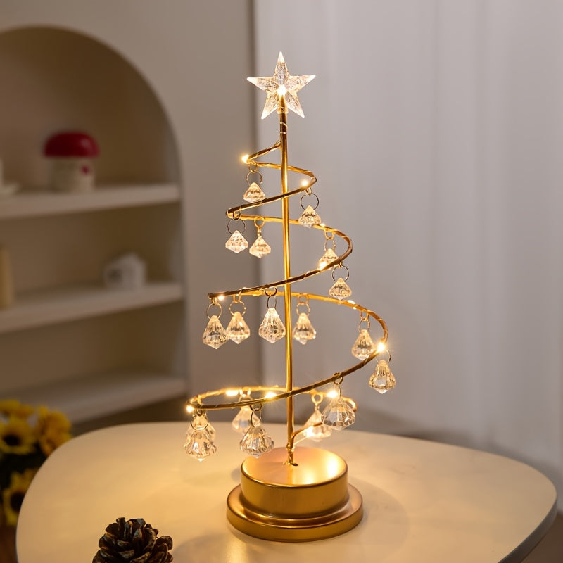 Christmas Tree Copper Wire Night Light, Warm White Crystal Pendant Room Decorative Ornament