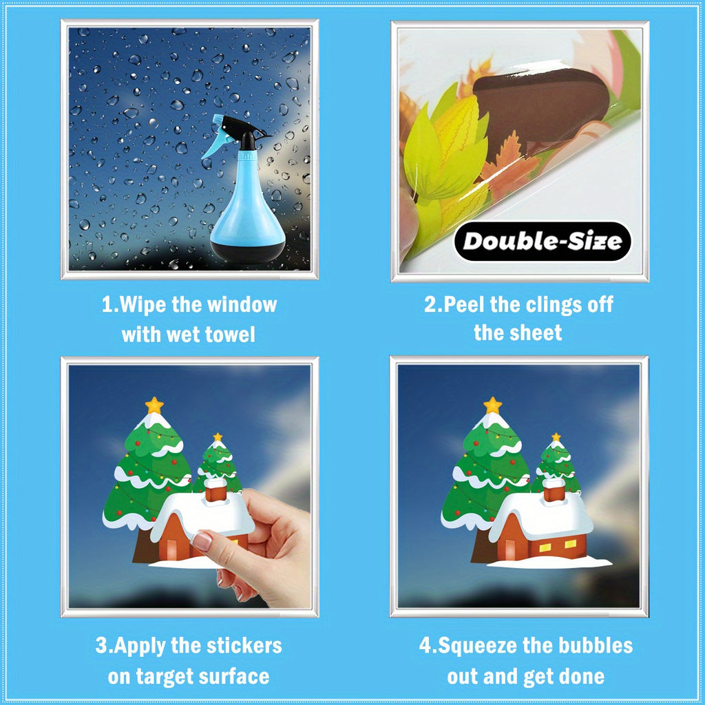 1 Set of 79 Christmas-Themed Static Cling Window Decals, White Snowflake Reindeer Santa Claus Tree Stickers for Festive Holiday Decor