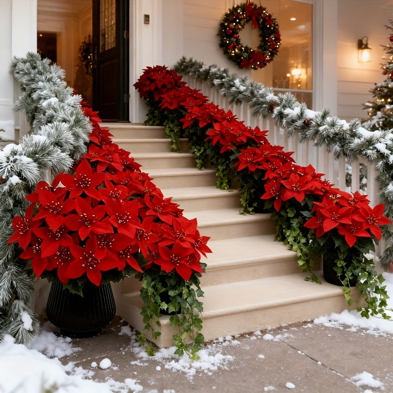 28 Artificial Red Poinsettia Flowers, Perfect for Christmas Home Decor, Table Centerpieces, Wedding Decoration, Christmas Tree, Exhibition, Winter Display