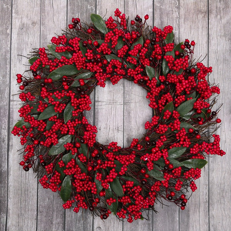 1pc Christmas Red Berry Wreaths 48cm/18.5in Simulation Wreaths with Thick Red Berries Artificial Festival Decoration Christmas Home Hanging Decoration Showcase Fireplace Doors and Windows Wall Material Durable Artificial Plan