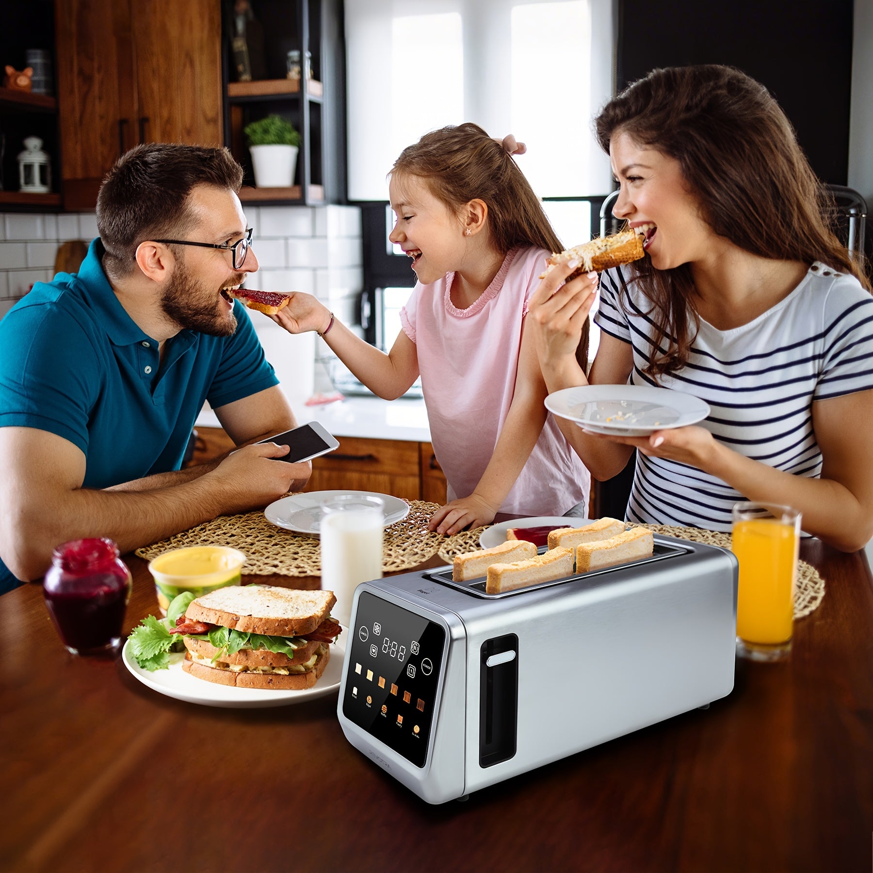 Long Slot Toaster 4 Slice, Touch Screen LED Display, 1.5" Extra Wide Slots for Thick Bread & Bagels, Countdown Timer, Memory Function, Dual Independent Control, 6 Shade Settings, Stainless Steel