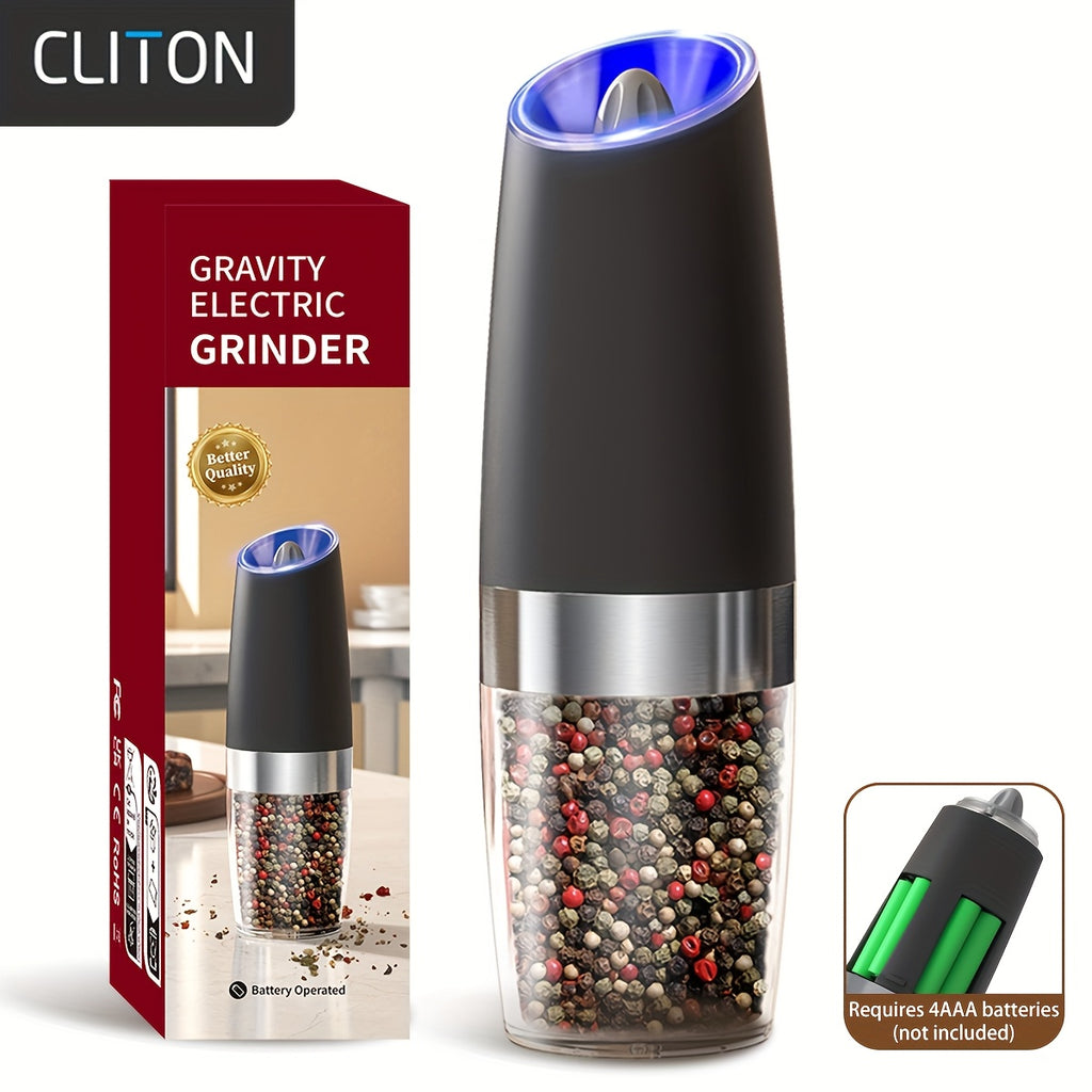 1pc/2pcss Electric Salt And Pepper Grinder, Automatic Pepper Mill, Salt And Pepper Grinder Electric 2pcs, Tilted Automatic Grind With LED Light, Battery Powered, Adjustable Coarseness, Easy To Clean, One-Hand Operation, Kitch