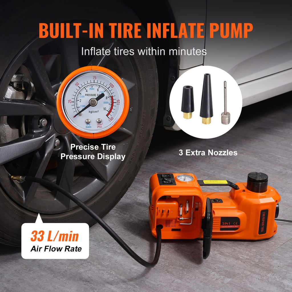 HAPPYBUY Electric Hydraulic Car Floor Jack 5 Ton 12V Built-in Tire Inflator Pump