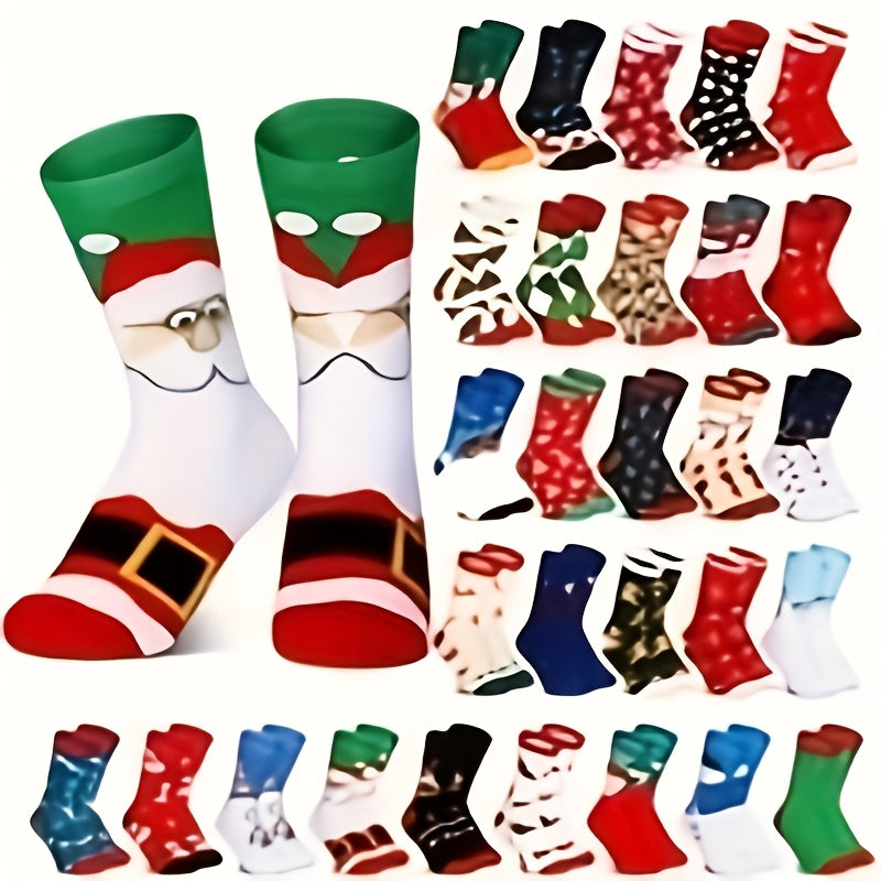 30 Pairs Of Christmas And Winter Socks Wholesale Set, Warm And Cold Resistant, Unisex, Santa Claus, Reindeer, Snowflakes, Happy New Year, Comfortable And Soft, Best for Christmas Gifts