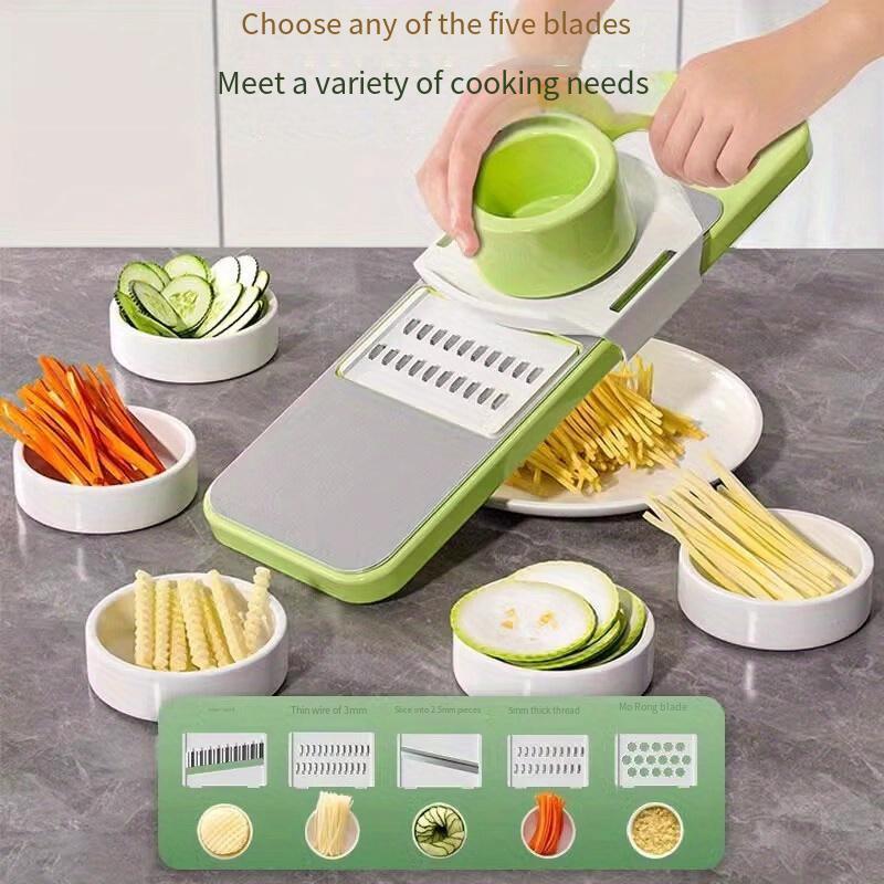 [Heavy-Duty Chopper] Heavy-Duty Manual Vegetable Chopper with 5 Blades - Multifunctional Kitchen Slicer, Grater & Cutter for Carrots, Cucumbers, Potatoes - No Electricity Needed, Easy-Clean Blades - Compact Design, Suitable f