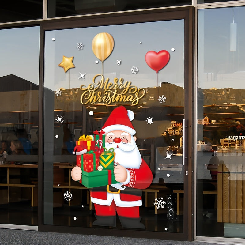 Large Christmas Window Decoration Stickers - Santa Claus with Presents, Static Cling Window Decorations, No Residue Removable, for Home, Store, Office - Reusable Holiday Window Decorations, Festive Display, Cheerful Design, G