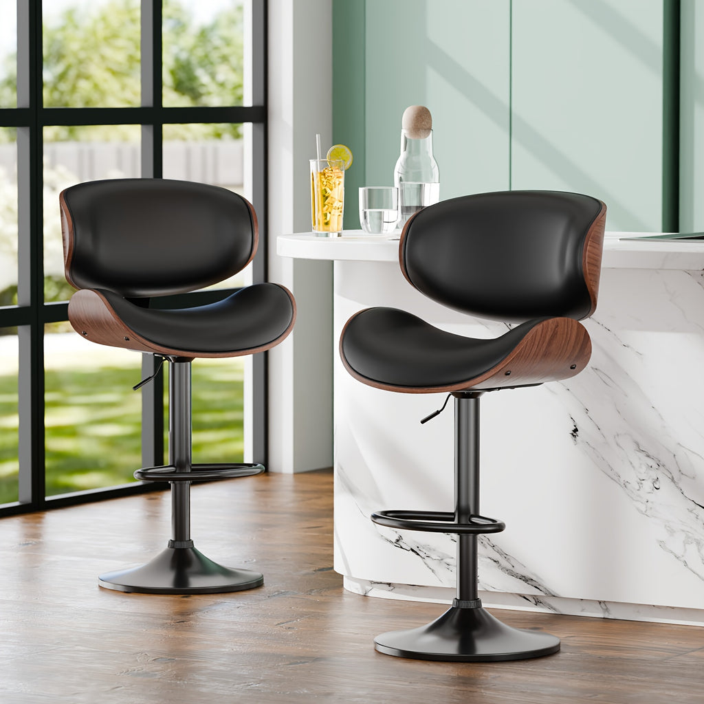 Bar Stools, Swivel Adjustable Height Barstools, PU Leather Upholstered Bar Chairs With Footrest, Bentwood Bar Stool For Kitchen, Bar, Dining Room