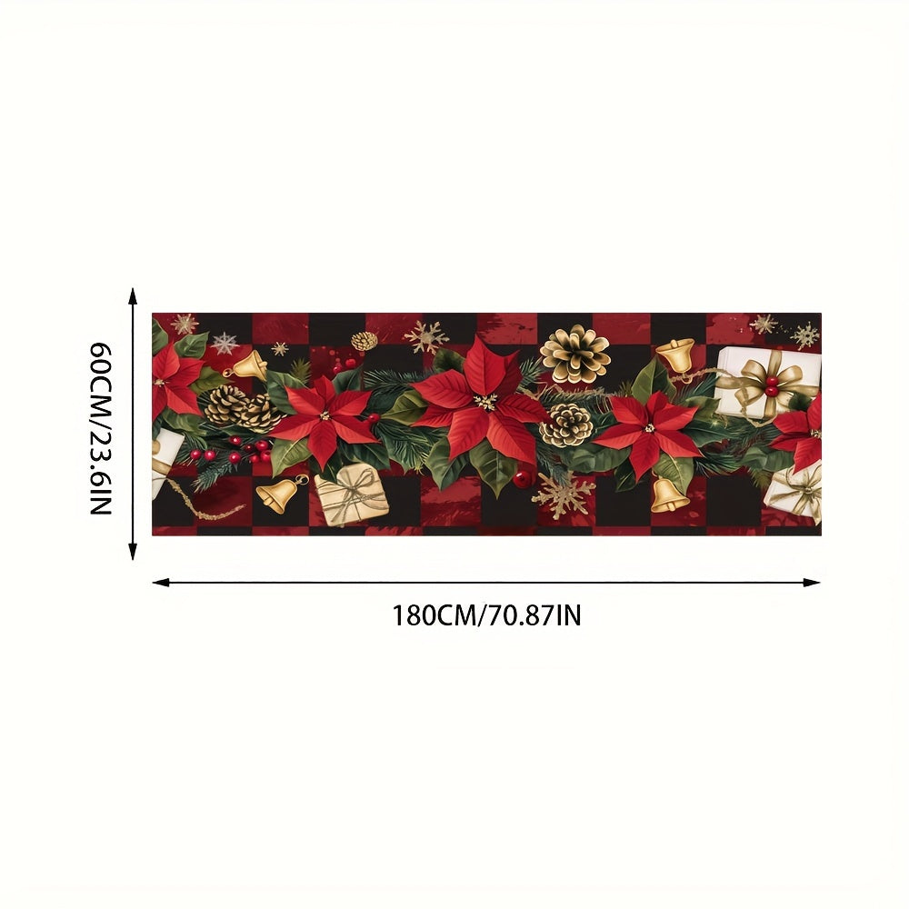 Crystal Velvet + Weight 850g + Thickness 6mm 1pc Christmas Decoration Crystal Velvet Corridor Long Mat Floral and Red Plaid Design Living Room Decorative Mat Soft, Comfortable, Easy to Clean Machine Wash Suitable for Kitchen