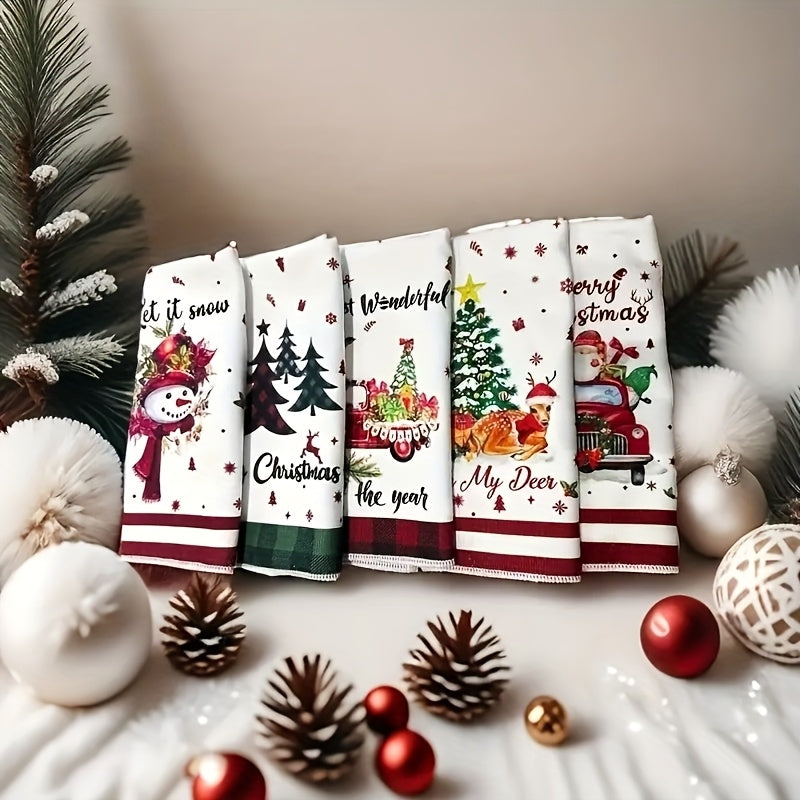 Christmas Kitchen Towels - Festive Snowflake, Reindeer, Santa Claus & Snowman Designs, Soft Microfiber Dish Cloths & Hand Towels, 5 or 10-Pack, Hand Wash Only, Perfect For Holiday Decor & Party Supplies, Christmas Kitchen Dec