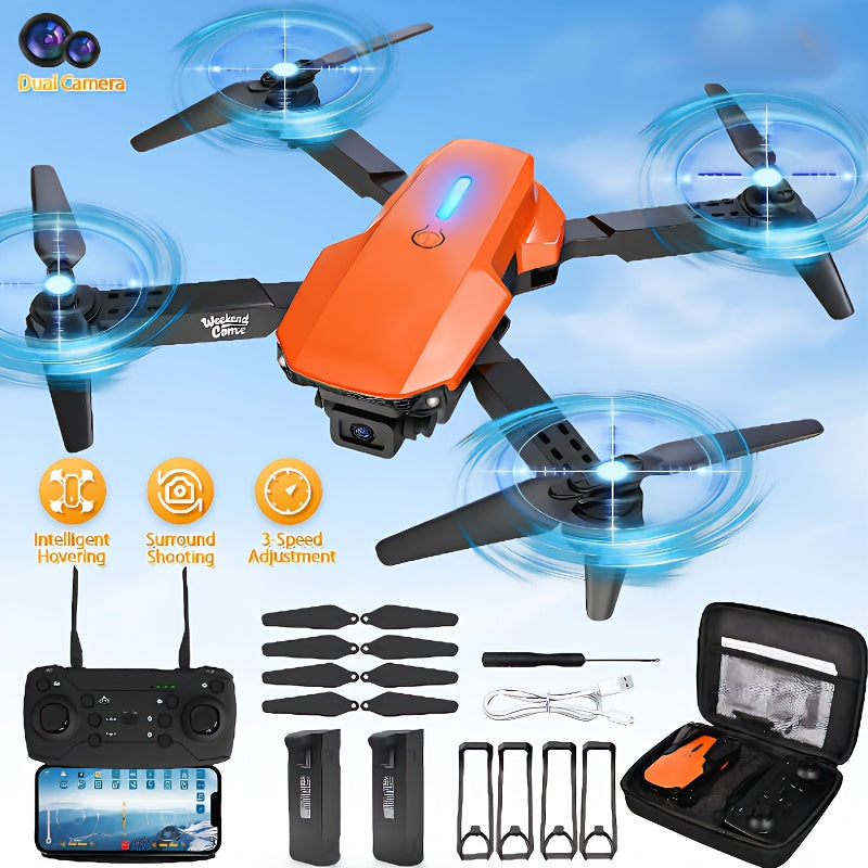 E88/E99 Black/Orange Drone With Camera, Foldable Rc Drone With APP Control, S2S Black Drone With Camera, Real-time Video Remote Control Quadcopter, Comes With 2 Batteries, Birthday Gift Indoor And Outdoor Drone Aircraft, Chri