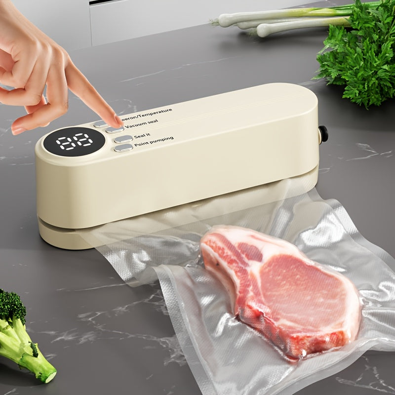 1pc Automatic Food Sealer with USB-Powered Operation, One-Touch sealing, Vacuum & Inflation Modes, Compact Portable Design with Digital Display - for Freshness Preservation, Ideal for Kitchen, Camping, Office, Home - Compatib