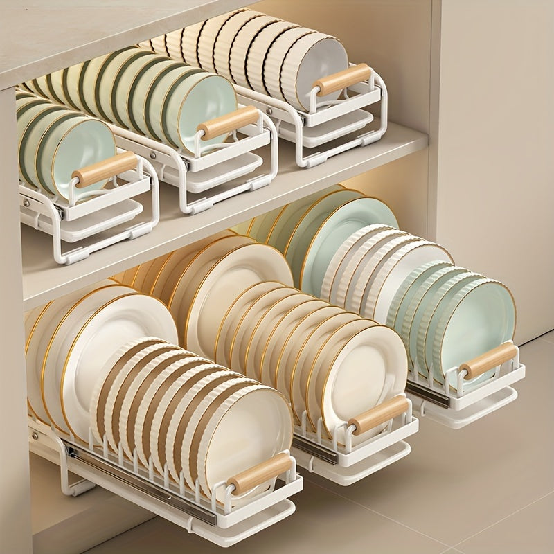 1pc Dish Rack, Countertop Single/double Layer Slide Out Dish Drying Rack, Large Capacity Durable Drawer Type Dish Storage Organizer, For Kitchen Countertop, Kitchen Organizers And Storage, Kitchen Accessories