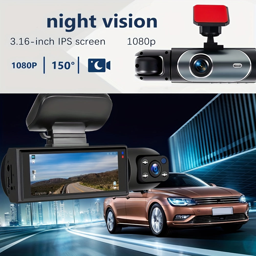 Podofo 1080P Dual Camera, Dash Cam For Cars, Front And Inside, Car Camera With IR Night Vision, Loop Recording, Wide Angle Car DVR Camera With 3.16 Inch IPS Screen, Dual Lens Car Dashboard Video Cam As A Christmas Gift, Witho