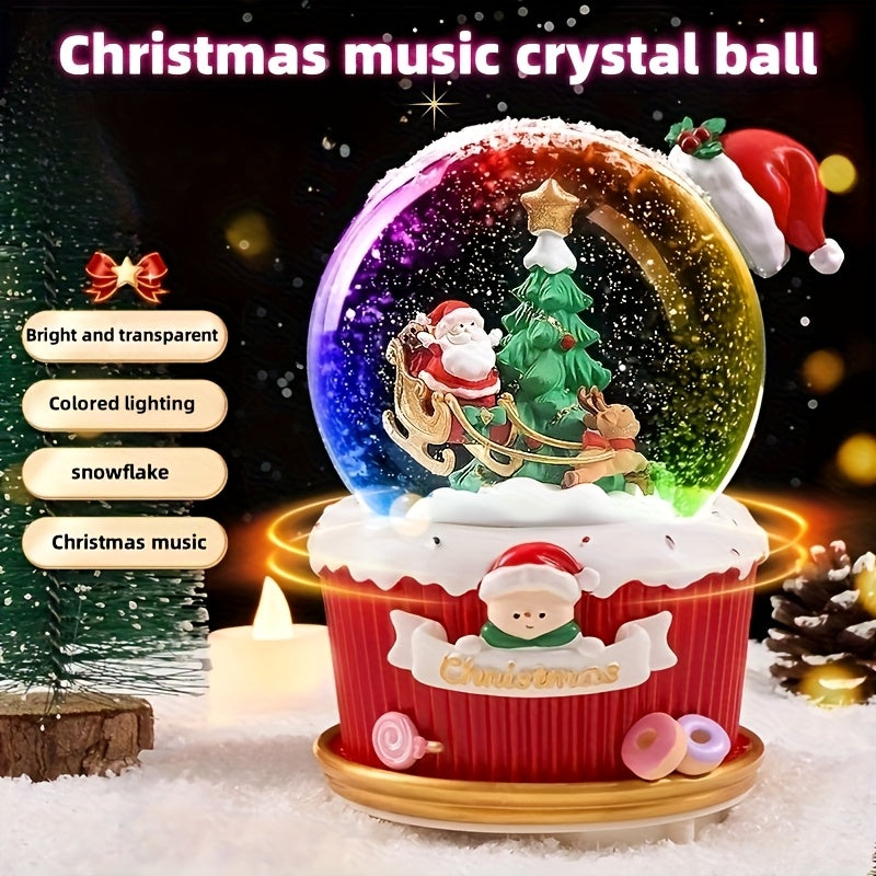 1pc Christmas Music Box with Automatic Rotating Sphere, 8 Christmas Melodies (Including Santa's March), Snowflakes Effect - Battery-Powered (AAA Not Included) - Elegant Holiday Decoration for Home, Tabletop, or Gift - Santa C
