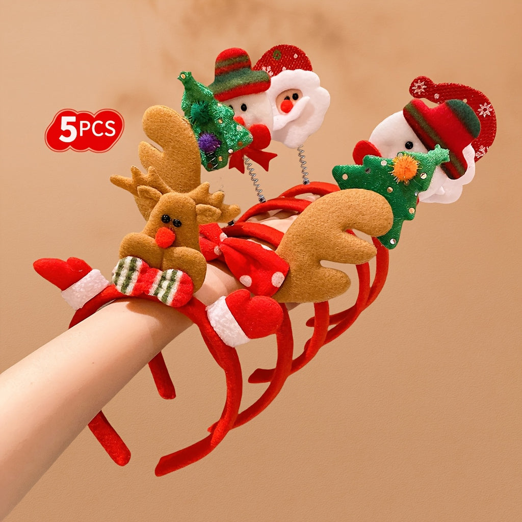 5pcs Christmas Headband with Antlers, Snowman and Old Man Party Cute Hair Accessories