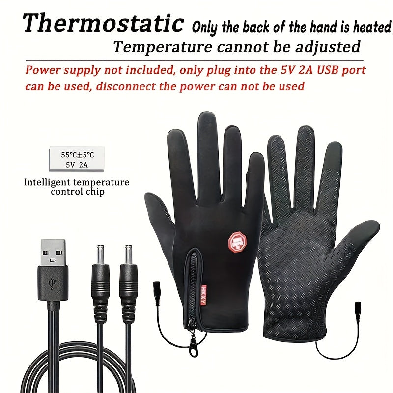 USB Heated Gloves, Heating The Back Of The Hand Has A Constant Temperature Function 5 Touchscreen-compatible, Hand Washable, Made Of Fabric, For Winter Warmth, Outdoor Cycling Gloves For Both Men And Women