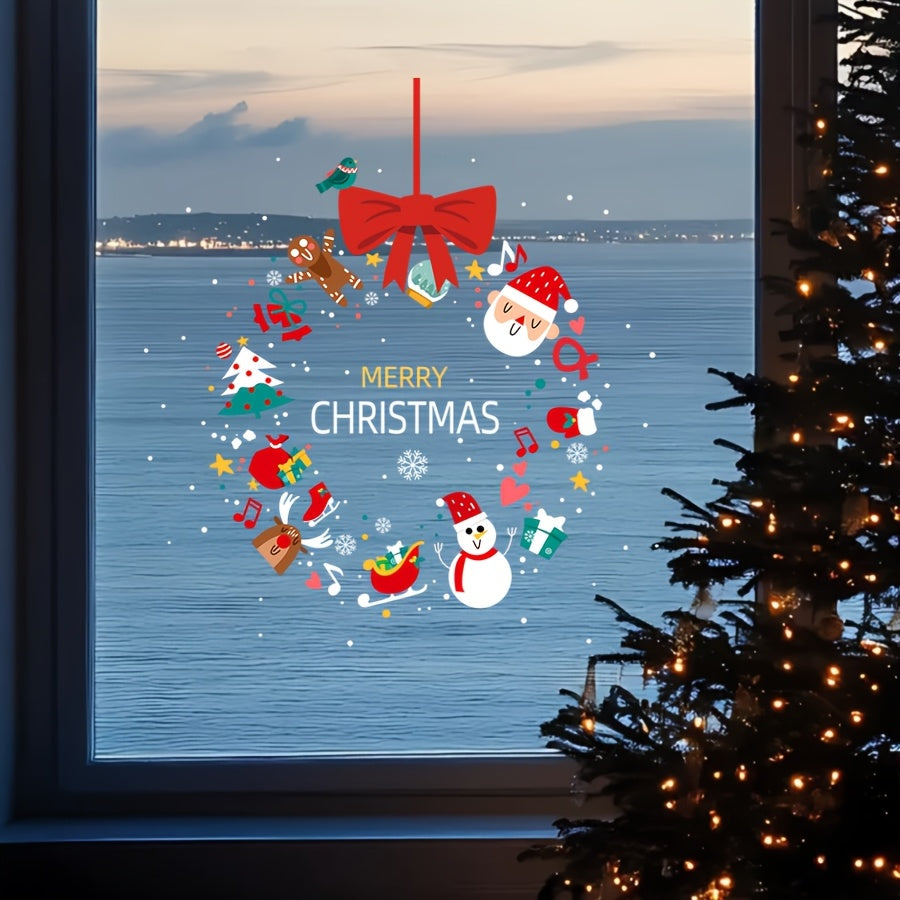 1pc 17.72inch*17.72inch Christmas Decoration Window Sticker, a Whole Piece of Static Electricity Sticker, Including Snowman, Santa Claus, Bow, Christmas Tree, Socks And Other Element Patterns, Suitable for Home, Bedroom, Scho