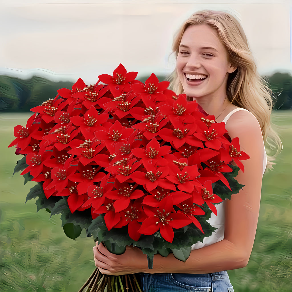 28 Artificial Red Poinsettia Flowers, Perfect for Christmas Home Decor, Table Centerpieces, Wedding Decoration, Christmas Tree, Exhibition, Winter Display