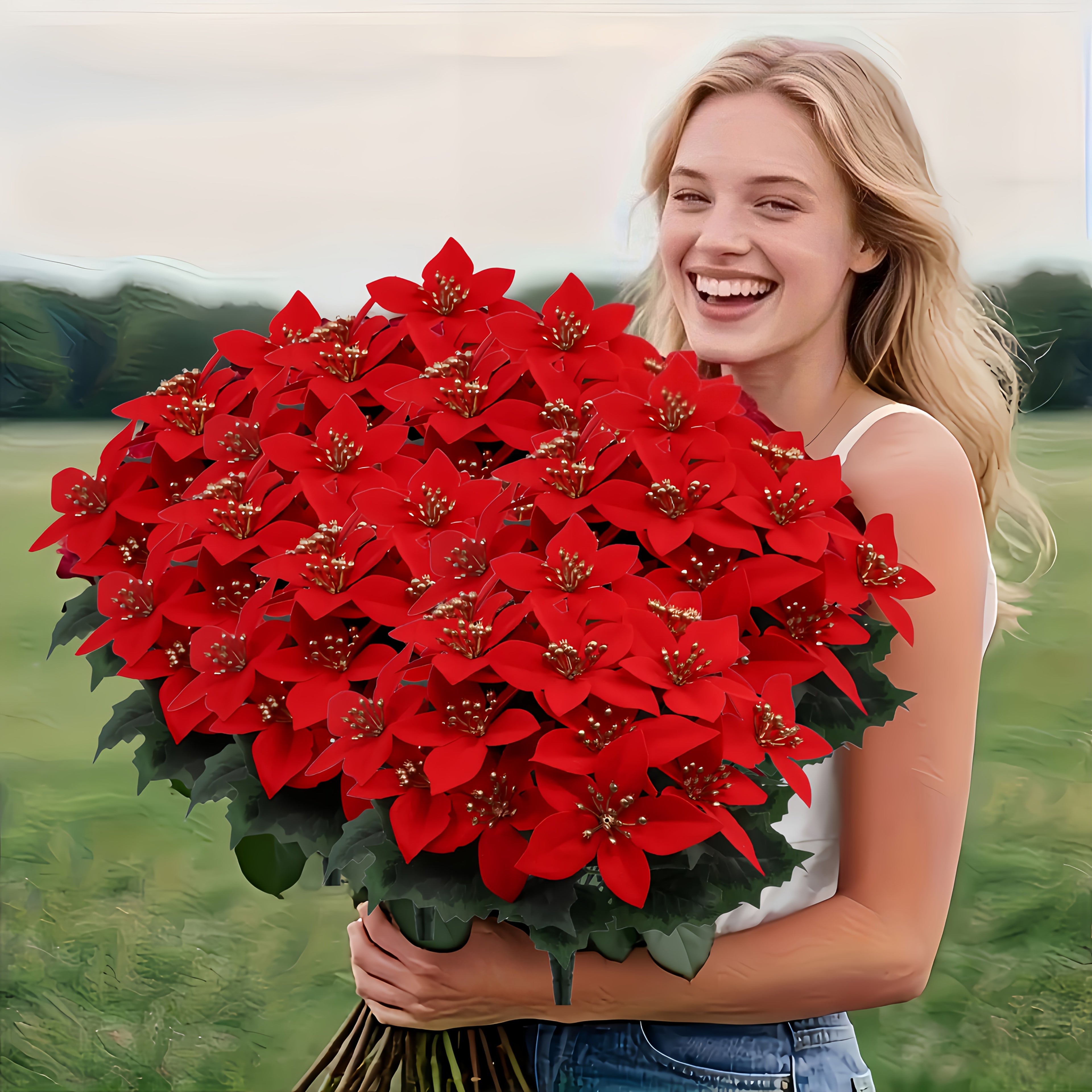 28 Artificial Red Poinsettia Flowers, Perfect for Christmas Home Decor, Table Centerpieces, Wedding Decoration, Christmas Tree, Exhibition, Winter Display