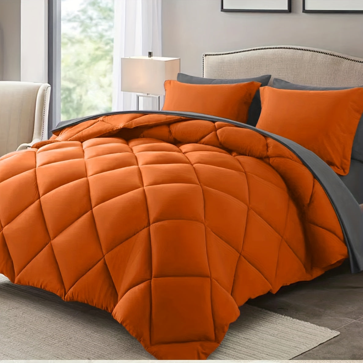 Cosybay 7pcs Luxurious Comforter Set-Breathable Comforter-Ultra-Soft Fluffy Fiber Filling, Warmth for All Seasons-Quilted Comforter, Flat Sheet, Fitted Sheet, Pillowcases, Pillow Shams, Bed In A Bag, Pumpkin Color Halloween C