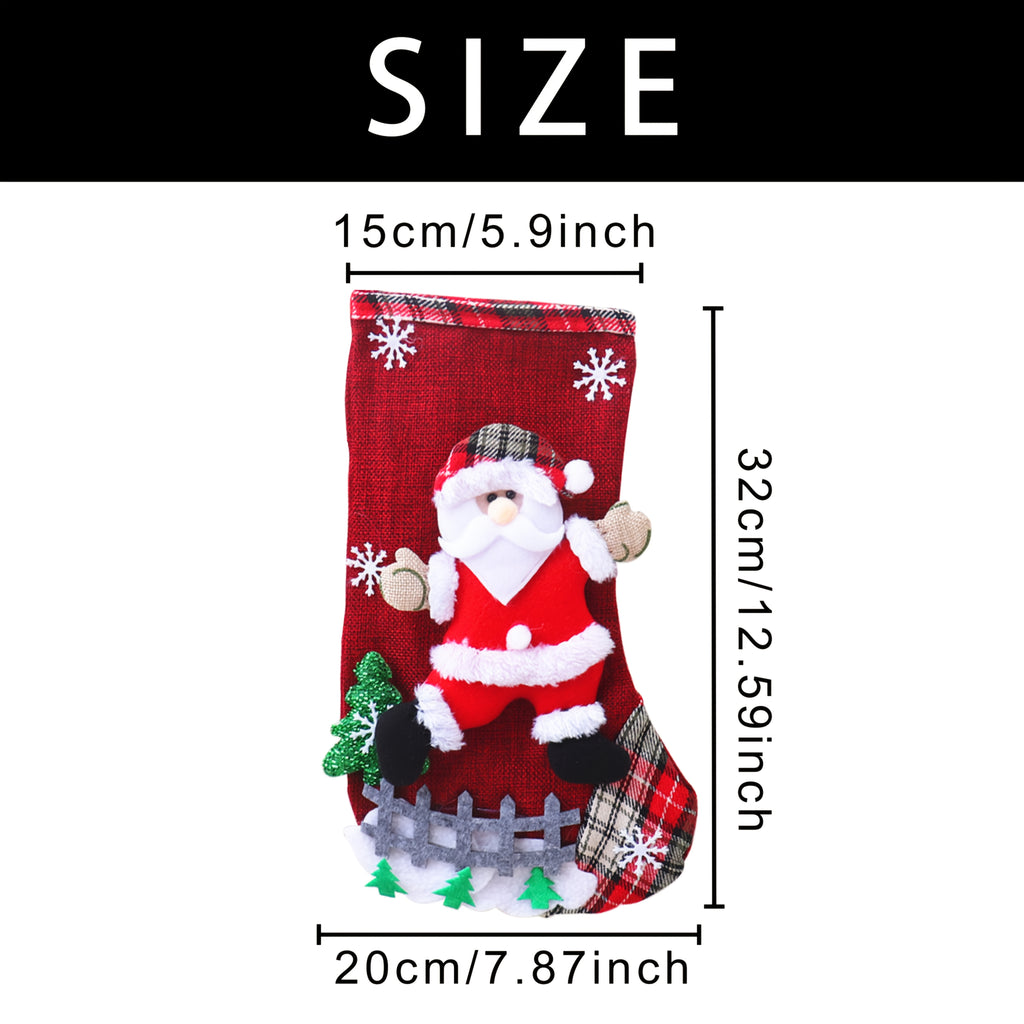 4pcs Christmas Gift Sock Set, Large Linen Candy Bags with Snowflake, Santa, Snowman, Reindeer, and Bear Patterns, Decorative Long Socks for Holiday Parties, Christmas Tree, or Fireplace, Christmas Socks, Christmas Home Decor,