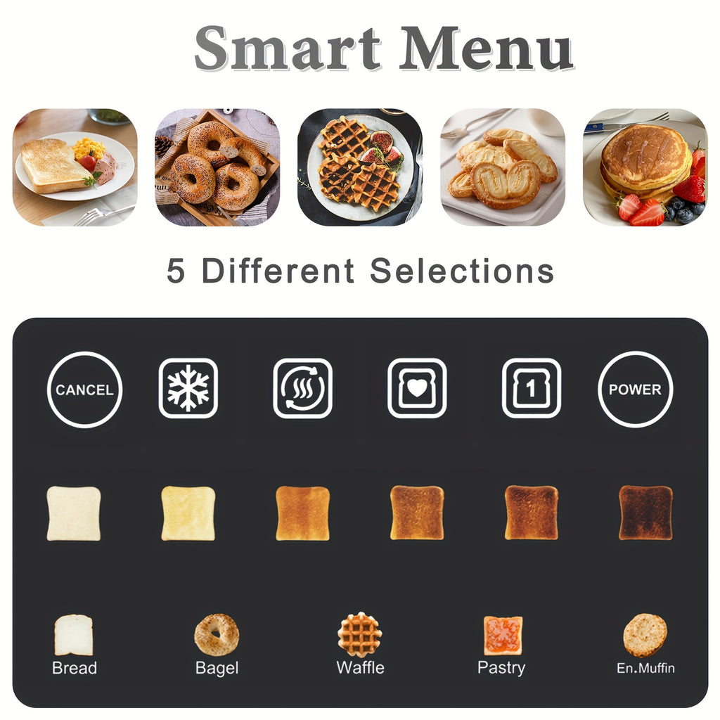 Long Slot Toaster 4 Slice, Touch Screen LED Display, 1.5" Extra Wide Slots for Thick Bread & Bagels, Countdown Timer, Memory Function, Dual Independent Control, 6 Shade Settings, Stainless Steel