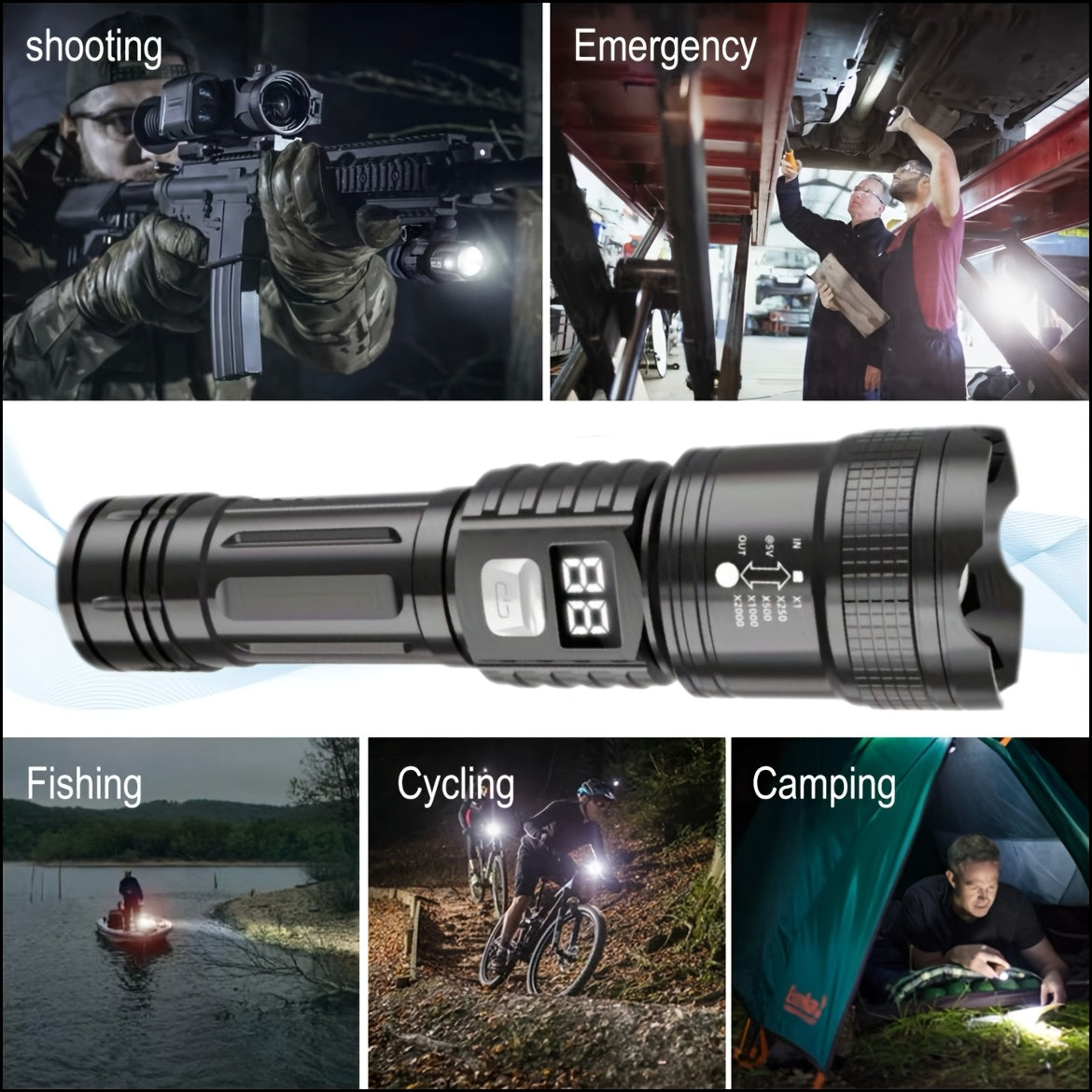 4pcs Rechargeable High-Power LED Flashlights with Zoomable Spotlight, USB Cable, Super Bright, Long Range, Tactical Work Light for Camping, Hunting, Hiking, Emergency