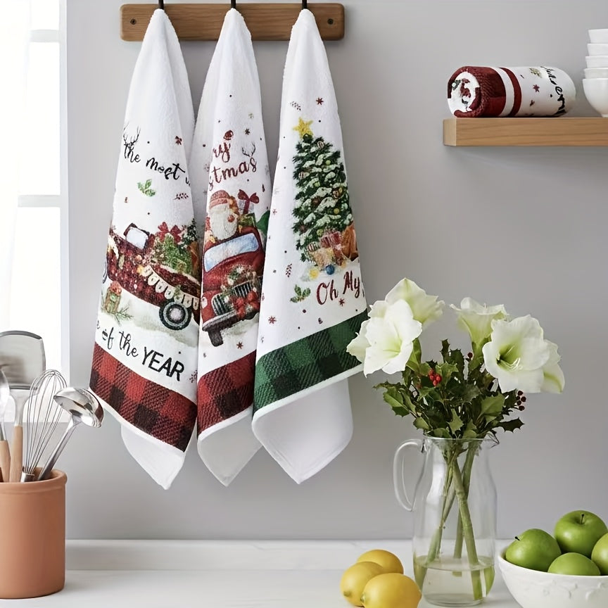 Christmas Kitchen Towels - Festive Snowflake, Reindeer, Santa Claus & Snowman Designs, Soft Microfiber Dish Cloths & Hand Towels, 5 or 10-Pack, Hand Wash Only, Perfect For Holiday Decor & Party Supplies, Christmas Kitchen Dec