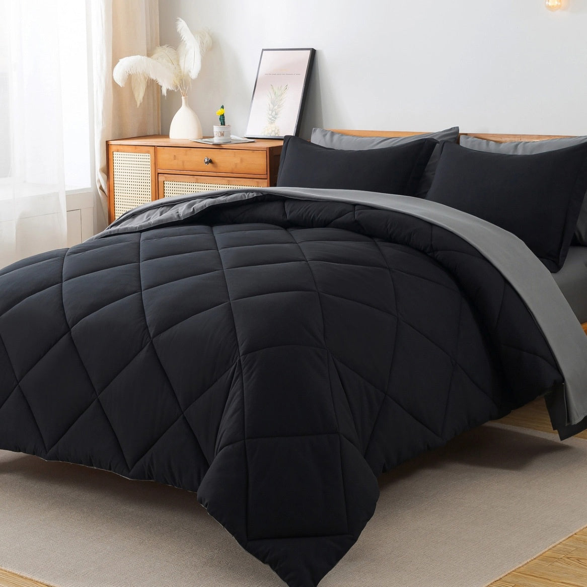 Cosybay 7pcs Luxurious Comforter Set-Breathable Comforter-Ultra-Soft Fluffy Fiber Filling, Warmth for All Seasons-Quilted Comforter, Flat Sheet, Fitted Sheet, Pillowcases, Pillow Shams, Bed In A Bag, Pumpkin Color Halloween C