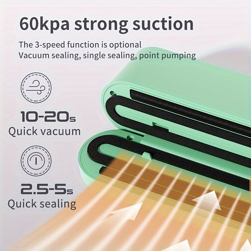 1pc Automatic Food Sealer with USB-Powered Operation, One-Touch sealing, Vacuum & Inflation Modes, Compact Portable Design with Digital Display - for Freshness Preservation, Ideal for Kitchen, Camping, Office, Home - Compatib